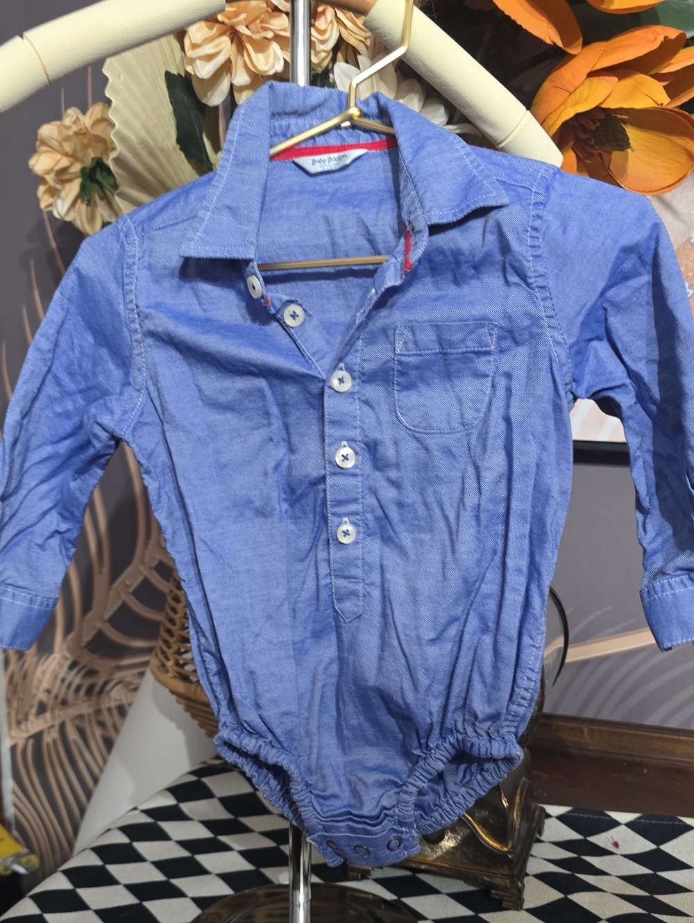 Baby Boden Mini Kids Blue Button-Up One-Piece Shirt Bodysuit Denim 12 18 Mth